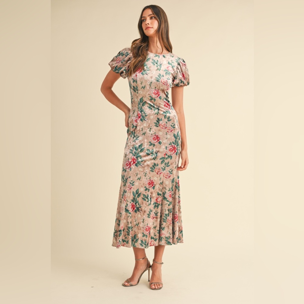 Floral Puff Sleeve Long Dress